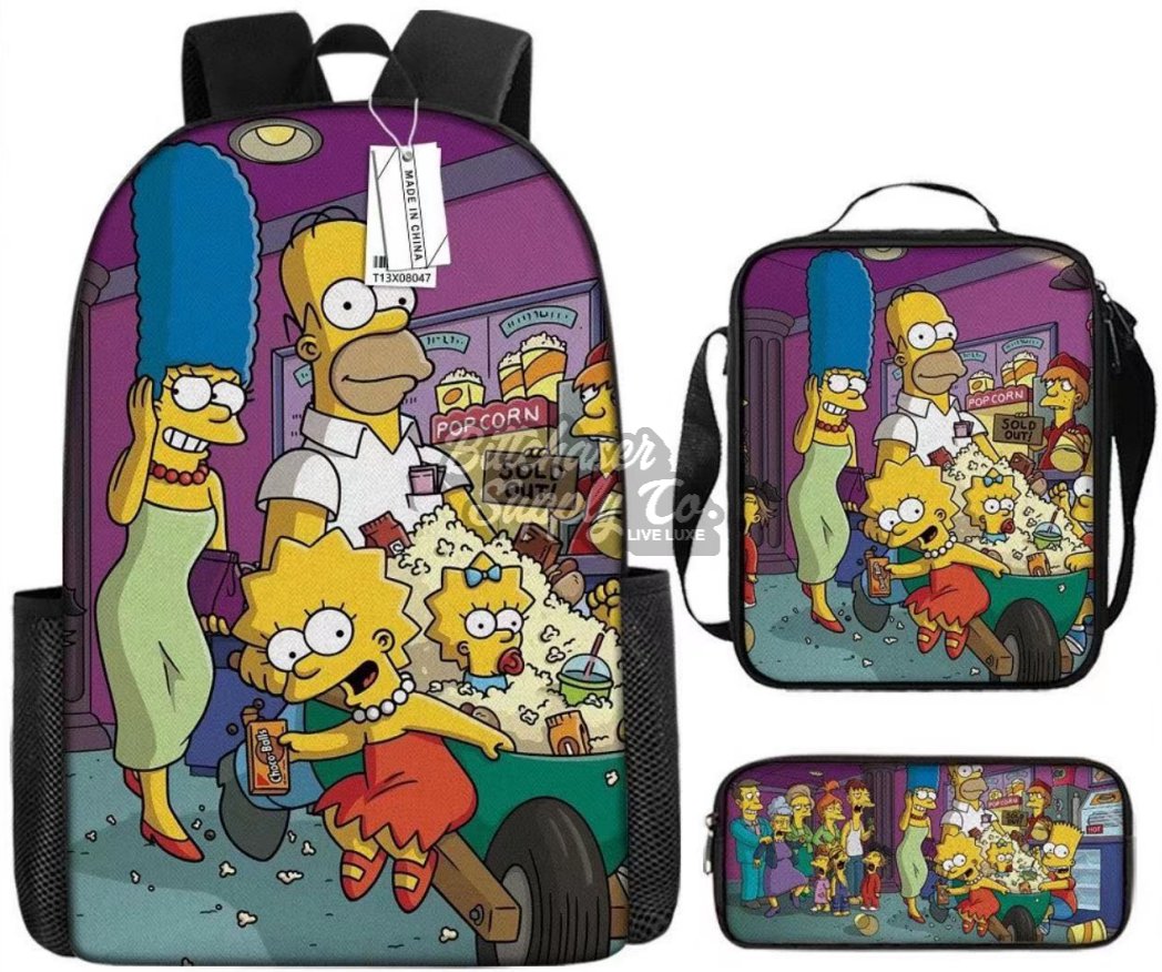 Backwoods Backpack Set of 3Pcs (Backpack+Shoulder Bag+Pencil Bag) - Simpsons Fam