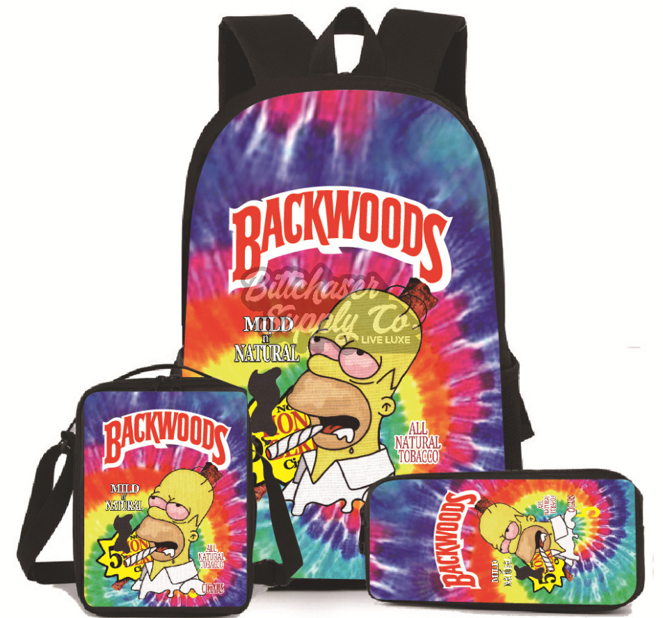 Backwoods Backpack Set of 3Pcs (Backpack+Shoulder Bag+Pencil Bag) -Unicolour