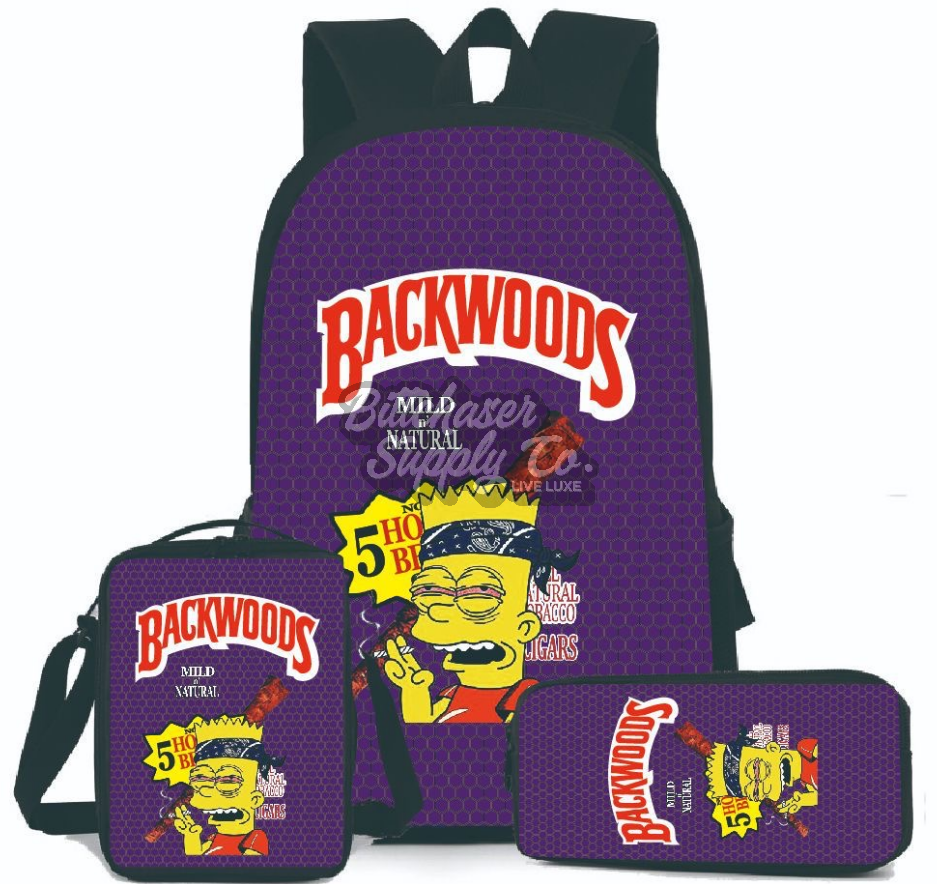 Backwoods Backpack Set of 3Pcs (Backpack+Shoulder Bag+Pencil Bag) - Purple