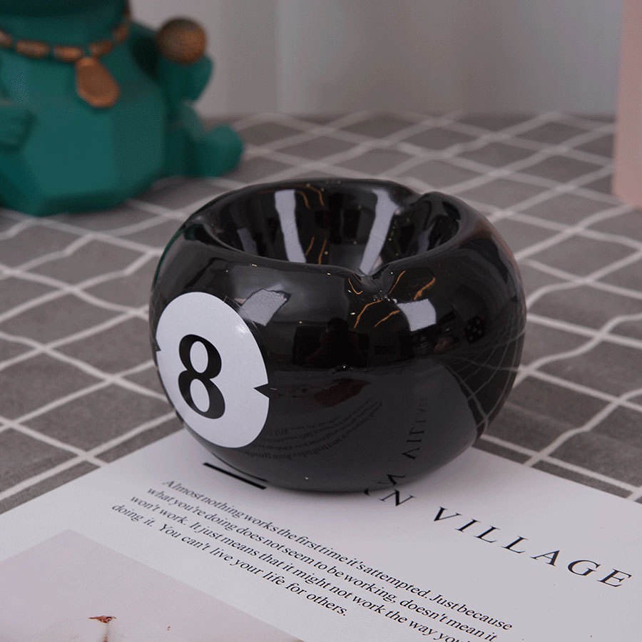 Classic 8 Ball Billiard Ceramic Tabletop Ashtray
