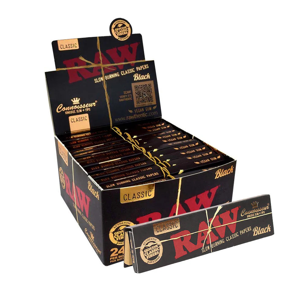 Raw Black Connoisseur Kingsize Slim Rolling Papers + Tips