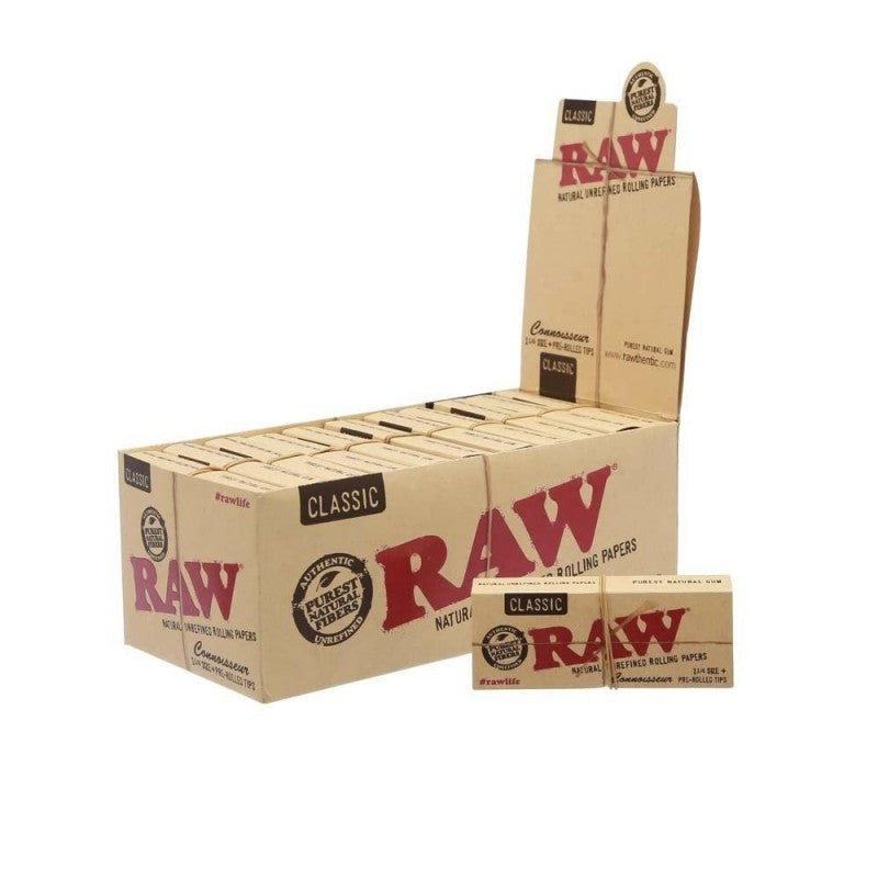 Raw Connoisseur 1 1/4 Medium Size Rolling Papers + Tips